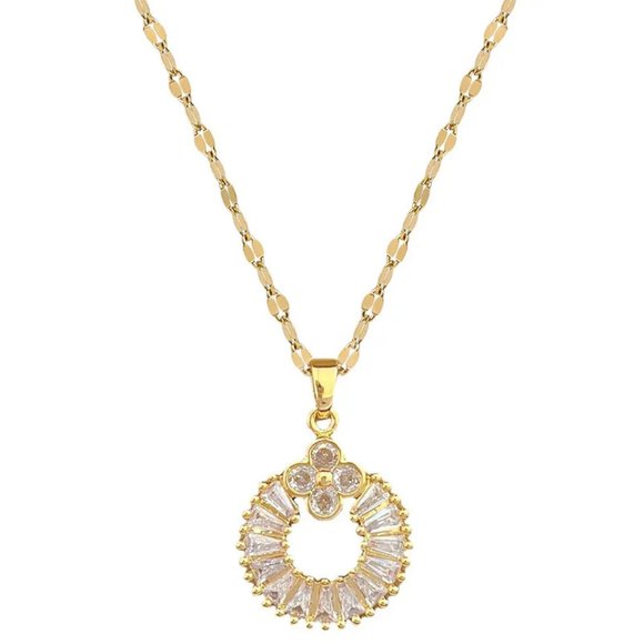 3/$35 Stainless Steel Copper Circle Pendant Chain Necklace Dainty Crystal - Picture 4 of 7